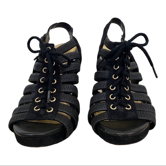 Antonio Melani Black Lace Up Peep-Toe Heel - Picture 3 of 9